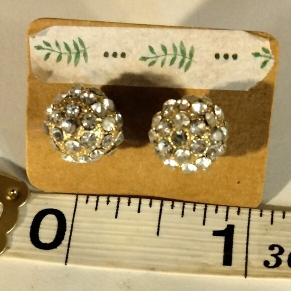 Crystal Rhinestone Ball Earrings Stud Globe Orb Bling Glam - Picture 3 of 4